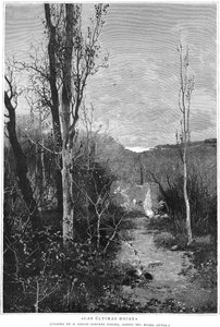 The Last Leaves, painting by Emilio Sánchez Perrier, drawing by the same author, engraving published in the Spanish magazine